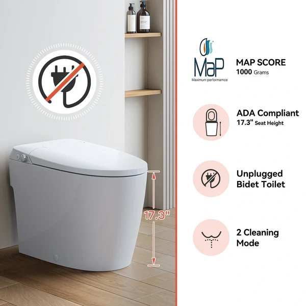 Pressure Assist Toilet with Non Electric Bidet Toilet Seat for 12 Inch Rough In Model T30 - Image 4